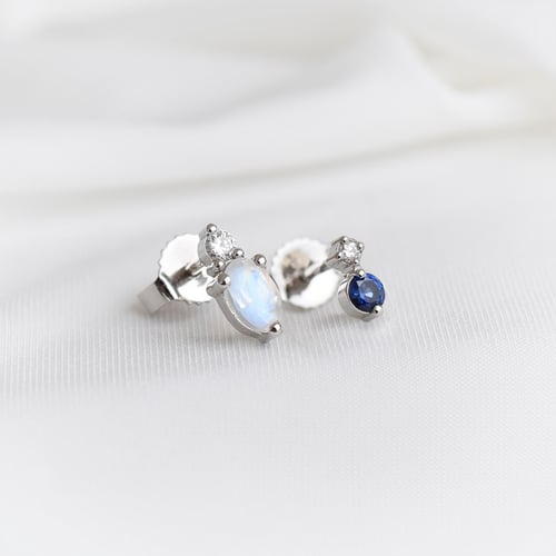 Cluster-Ohrringe mit Mondstein, Saphir und Diamanten Roseann
