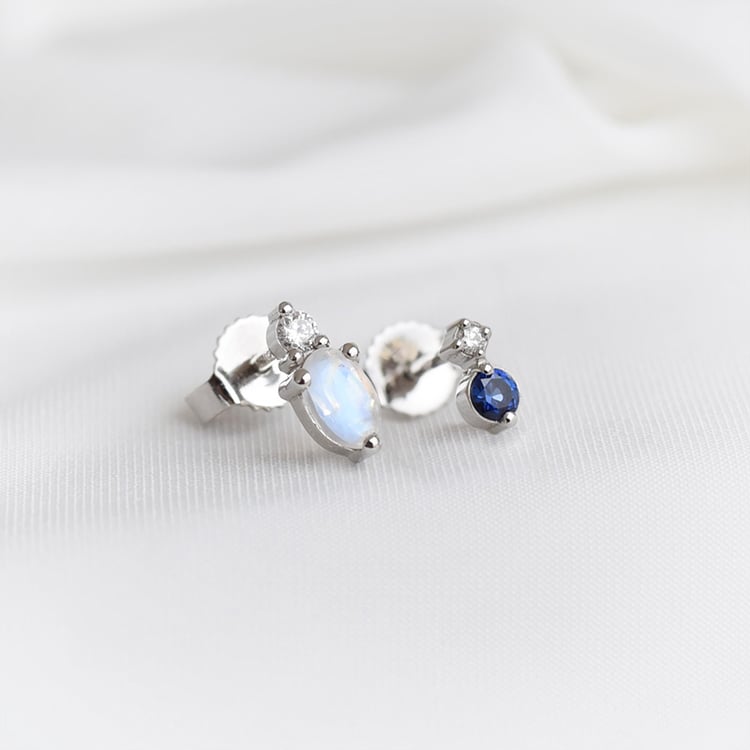 Cluster-Ohrringe mit Mondstein, Saphir und Diamanten Roseann 92298