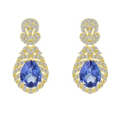 Goldene Ohrringe mit Tansaniten und Diamanten Fujita