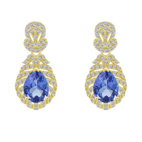 Goldene Ohrringe mit Tansaniten und Diamanten Fujita