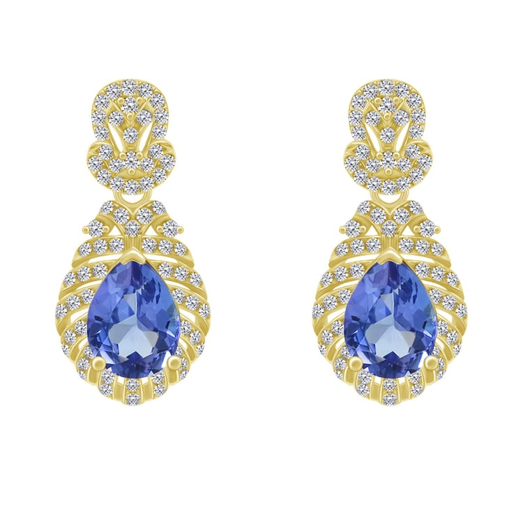 Goldene Ohrringe mit Tansaniten und Diamanten Fujita 62377