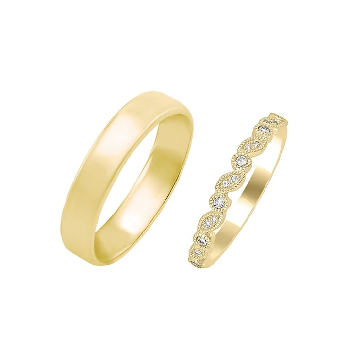 Vintage goldener Ehering mit Diamanten und Herrenring Sango 29853