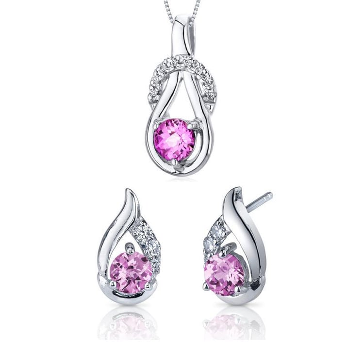 Silbernes Schmuckset mit rosa Saphiren Magenta
