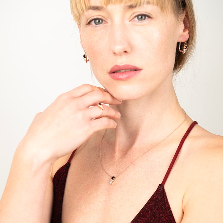 Cluster Ohrringe mit böhmischen Granaten, Morganiten und Moissaniten Olga 146891