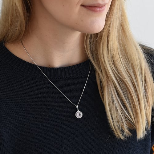 Silberne Halo-Anhänger mit Rosenquarz Atia