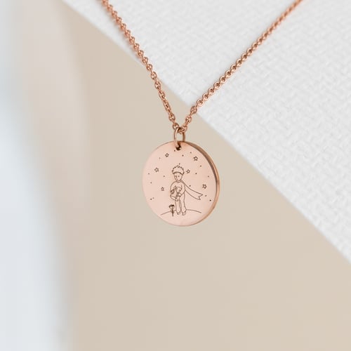 Silberanhänger Der Kleine Prinz mit Rose und Gravur