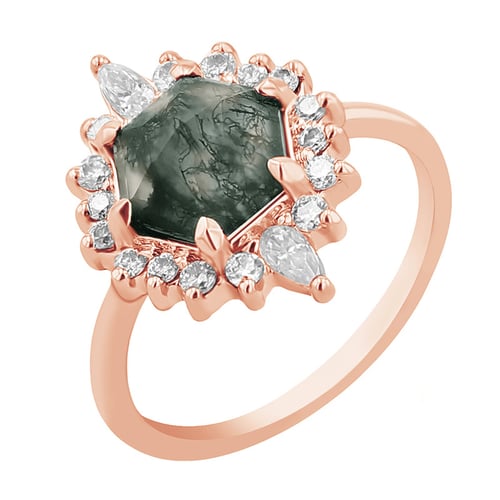 Eleganter Ring mit Moosachat und Moissaniten Melia