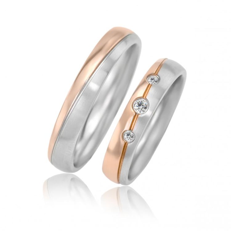 Eheringe aus mehrfarbigem Gold und mit Diamanten Abner