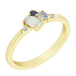 Cluster-Ring mit Opal, Saphir, Mondstein und Diamanten Elsa