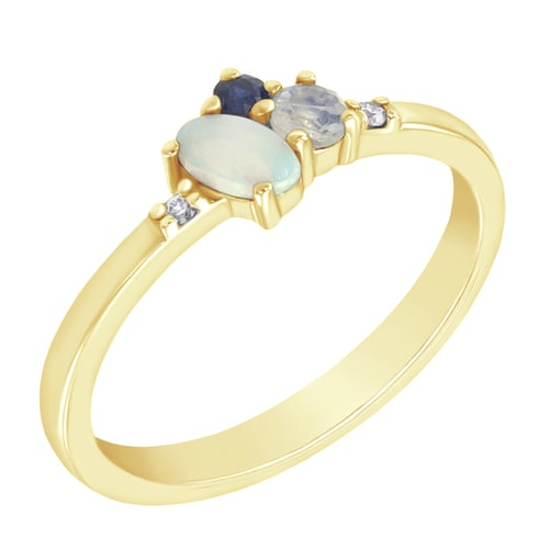Cluster-Ring mit Opal, Saphir, Mondstein und Diamanten Elsa