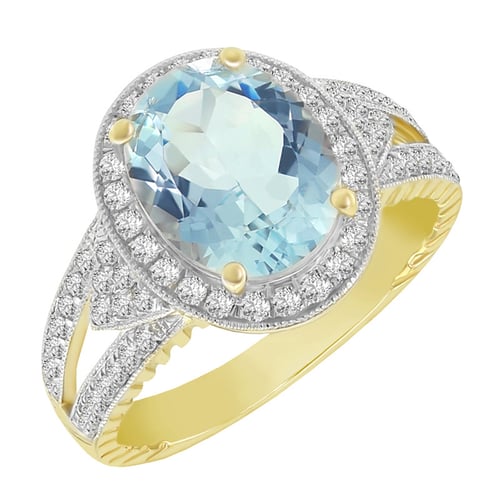 Goldring mit Aquamanrin und Diamanten Borgny