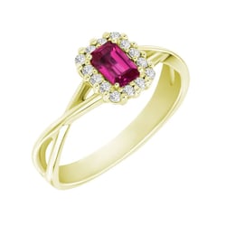 Zarter Goldring mit Diamanten und Saphir im Smaragdschliff Hali