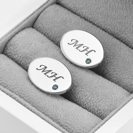 Silberne Manschettenknöpfe mit blauen Diamanten Rigel