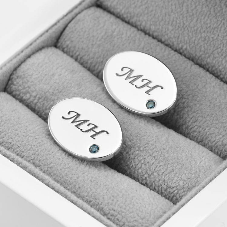 Silberne Manschettenknöpfe mit blauen Diamanten Rigel 48220