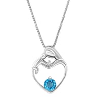 Silberner Anhänger Mutter und Kind mit blauen Topas und Diamant Ella
