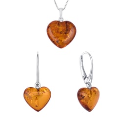 Silbernes Set mit Bernstein in Herzform Artu