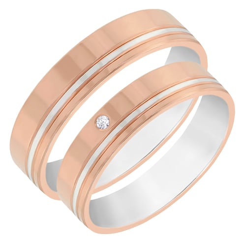 Zweifarbige Eheringe aus Gold mit Diamant Lonnell