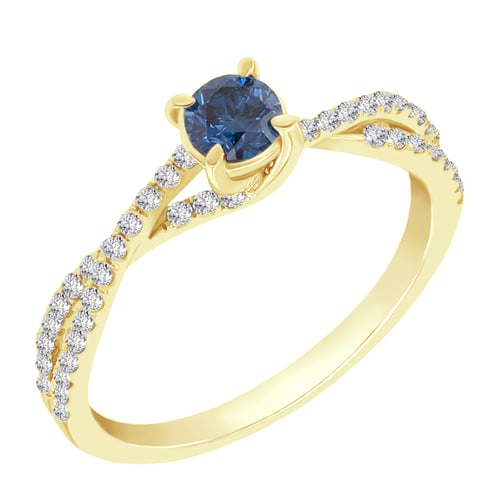 Himmlischer Verlobungsring aus Gold mit blauem Diamant Sky