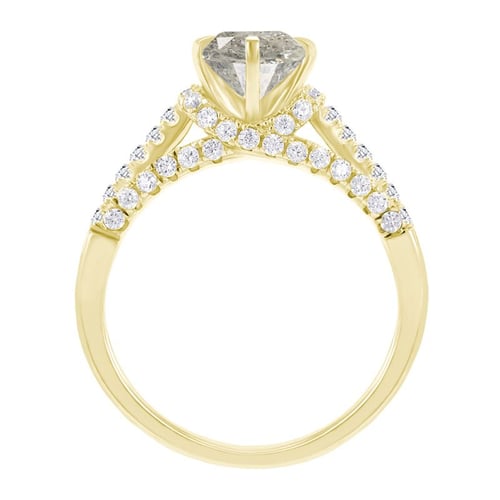 Verlobungsring im Halo-Stil mit einem Salt and Pepper Diamanten Heshmy