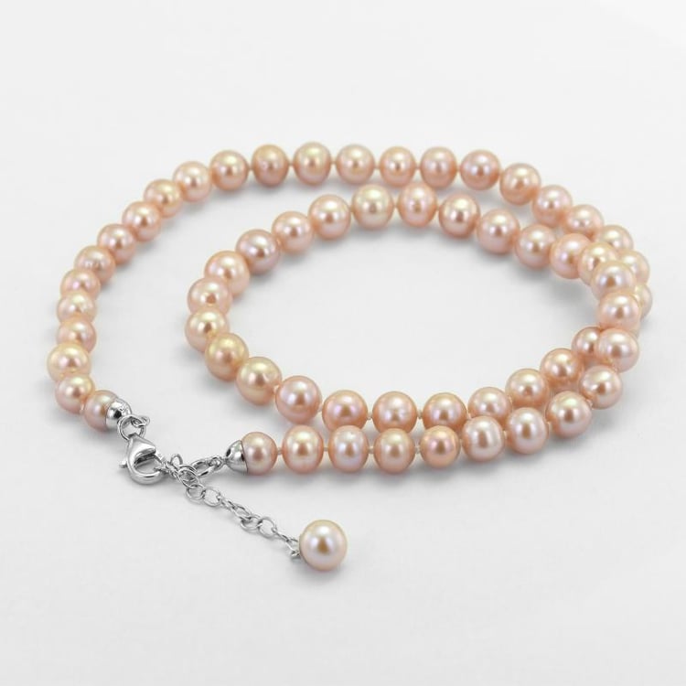 Silberne Halskette mit lavendelfarbenen Perlen Ermine 50829