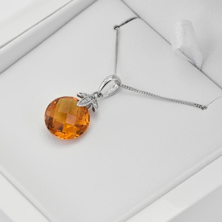 Halskette mit Citrin und Diamanten in Eppi-Geschenkbox 36073