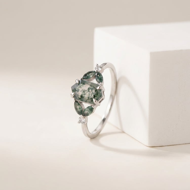 Silberring mit Moosachat und Diamanten Lia 170446