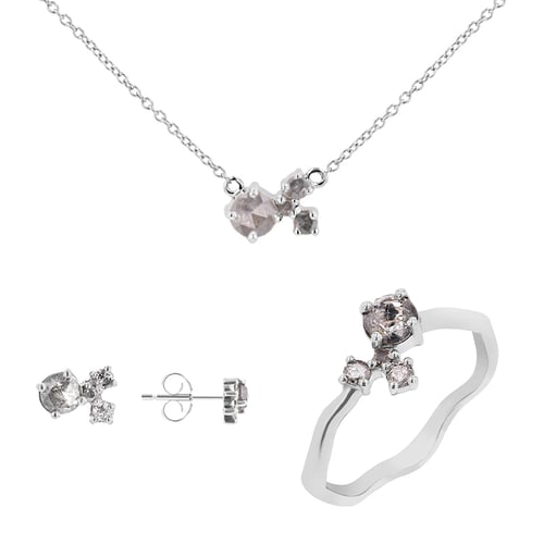 Schmuckset im Cluster-Stil mit Salt and Pepper Diamanten Halli