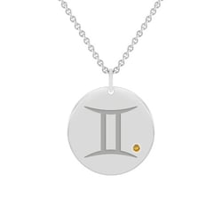 Zarter Anhänger aus Gold mit Citrin und Sternzeichen Zwillinge