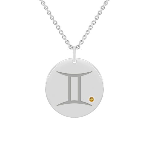 Zarter Anhänger aus Gold mit Citrin und Sternzeichen Zwillinge