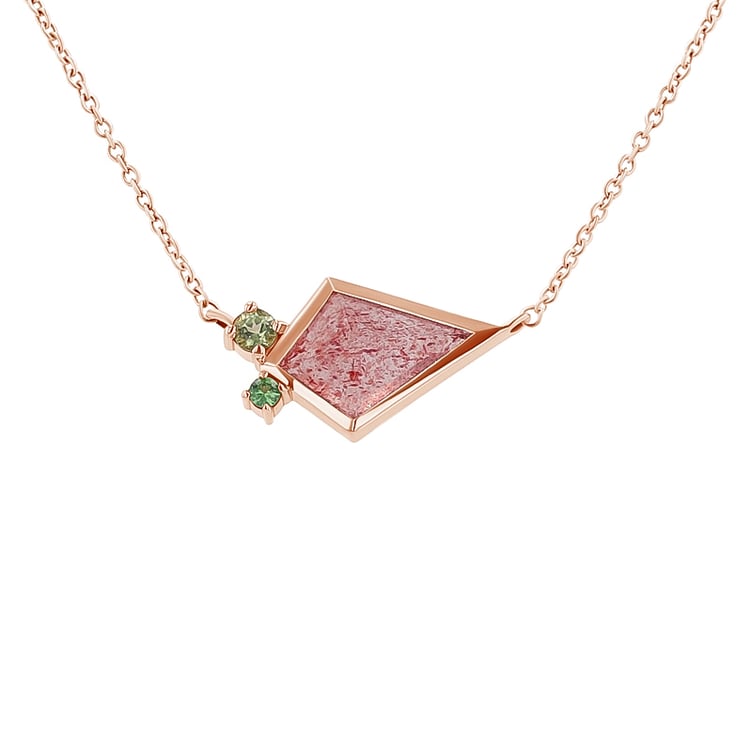 Halskette mit erdbeerrotem Achat, Olivin und Tsavoritgranat Milly