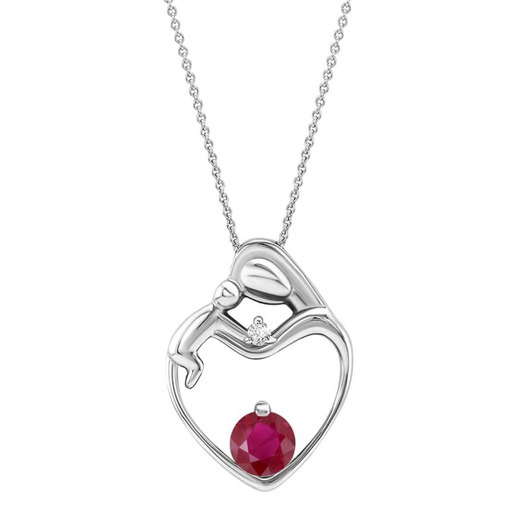 Anhänger in Herzform Mutter und Kind mit Rubin und Diamant Ella