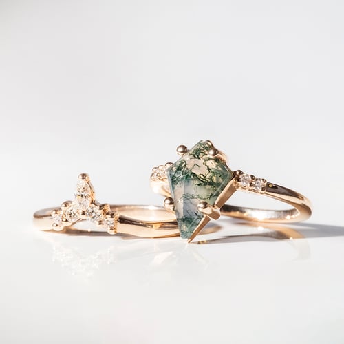 Ring-Set mit Moosachat und Diamanten Vinka