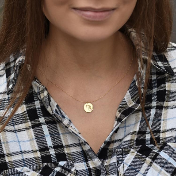 Silberner Anhänger mit rosa Saphir und Sternzeichen Jungfrau 103483