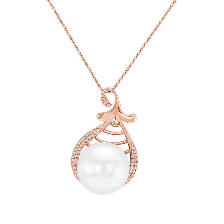 Goldene Halskette mit weißer Perle und Diamanten Lavy