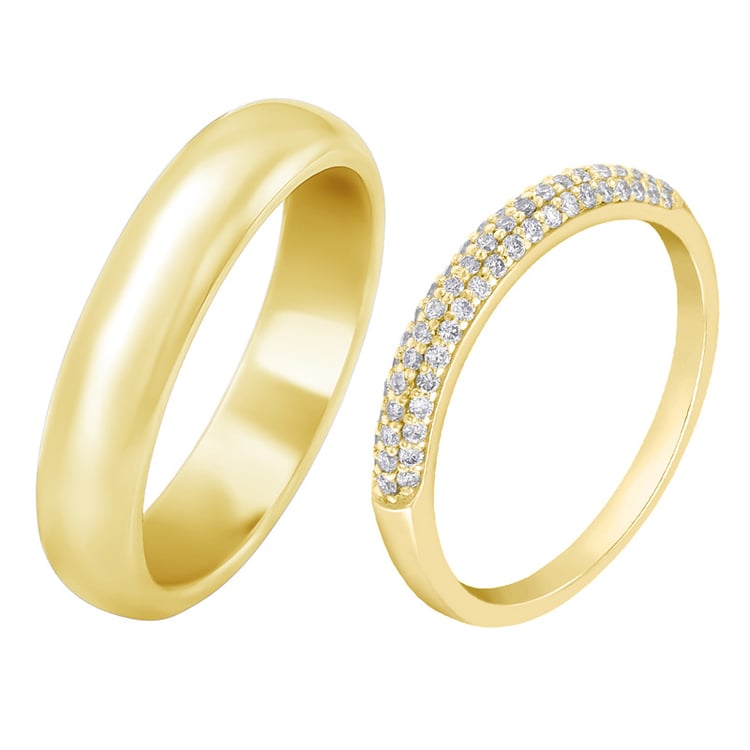 Gelbgold Eternity Diamantring und Komfort Ring