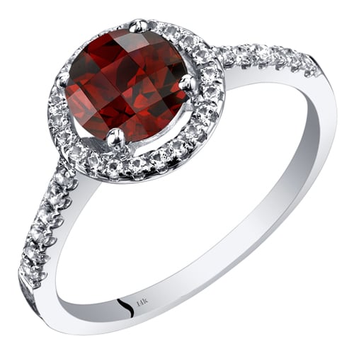 Goldener Ring im Halo-Stil mit Granat und weißen Topasen Maala