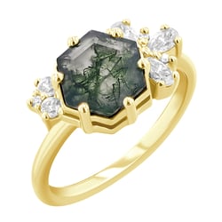 Einzigartiger Ring mit einem Moosachat und Moissaniten Anita