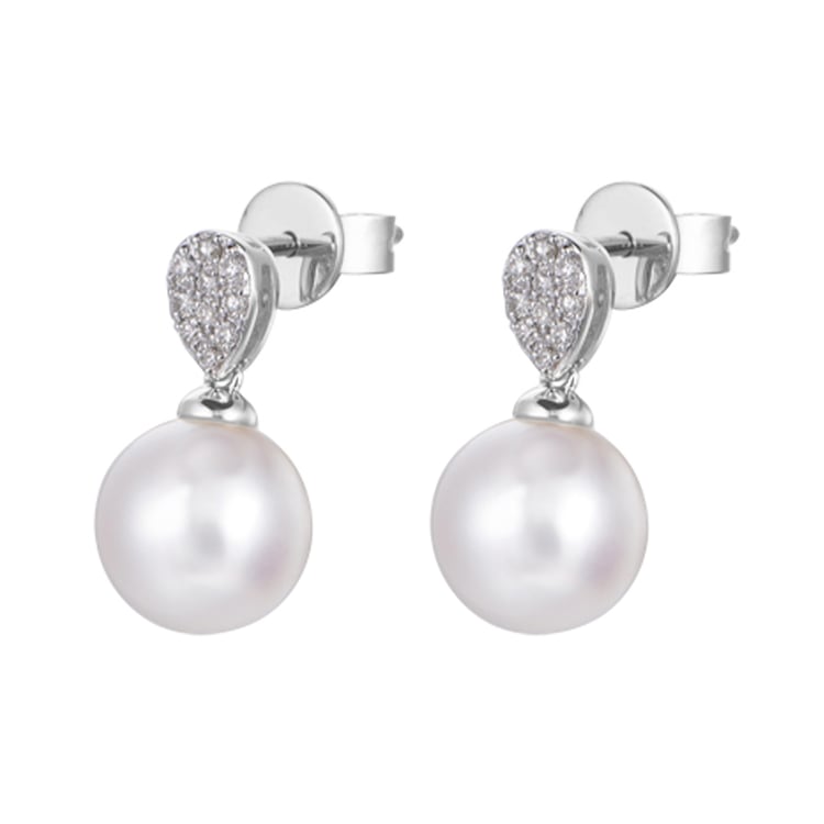 Goldene Perlenohrringe mit Diamanten Madina