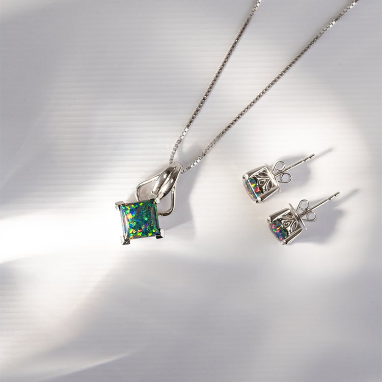 Silbernes Schmuckset mit schwarzen Opalen Sudipti 120843