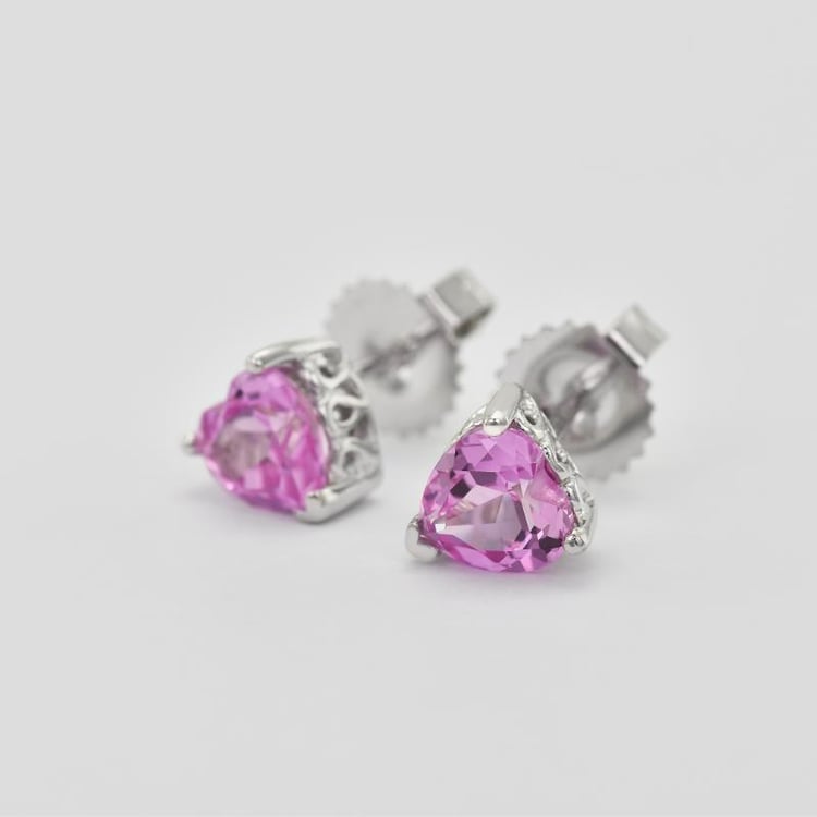 Herzchen Ohrstecker mit rosa Saphir 22783