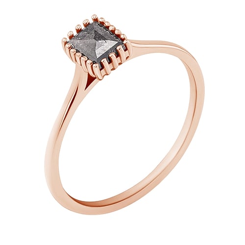 Goldring mit Salt and Pepper Diamant in Princess Form Samiya