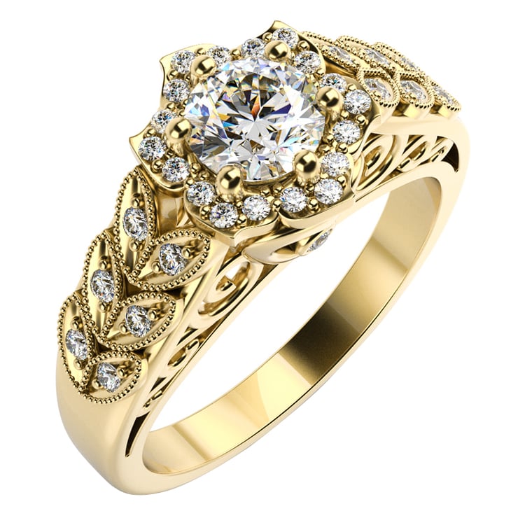 Goldener Diamantring im floralen Vintage-Stil Del