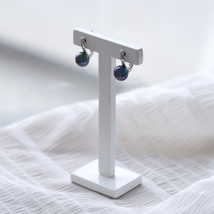 Silberne Hängeohrringe mit schwarzen Perlen Imala 65626