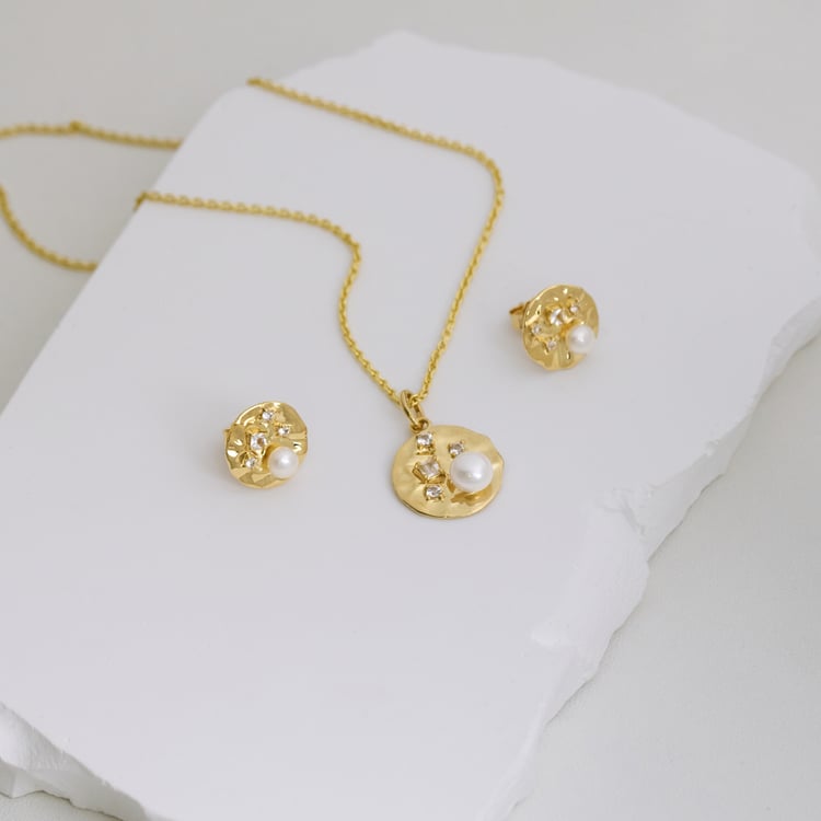 Silbernes Schmuckset mit Perlen und weißen Topasen Darleen 164105