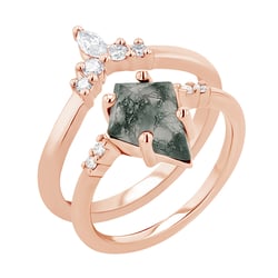 Ring-Set mit Moosachat und Diamanten Vinka