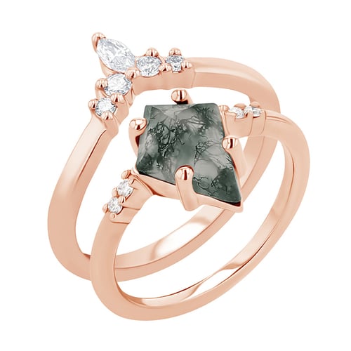 Ring-Set mit Moosachat und Diamanten Vinka