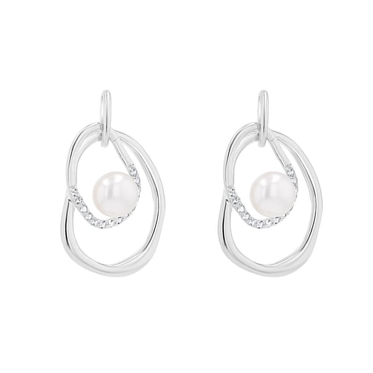 Silberne Perlenohrringe mit weißen Topasen 164031