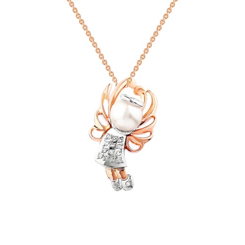 Silberner Anhänger mit Engel und einer Perle und Lab Grown Diamanten Angel