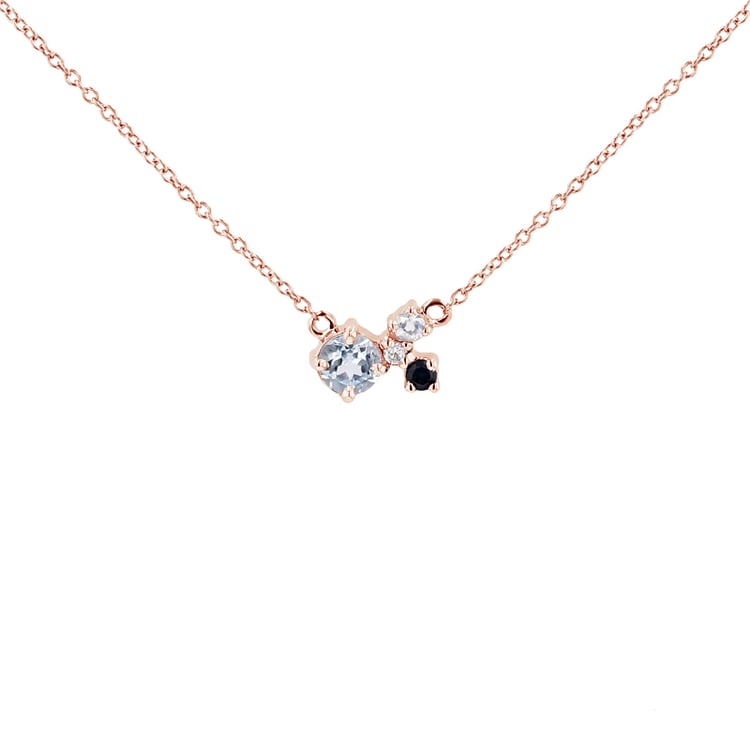 Cluster-Kette mit Mondstein, Aquamarin, Saphir und einem Diamanten Millie 111555