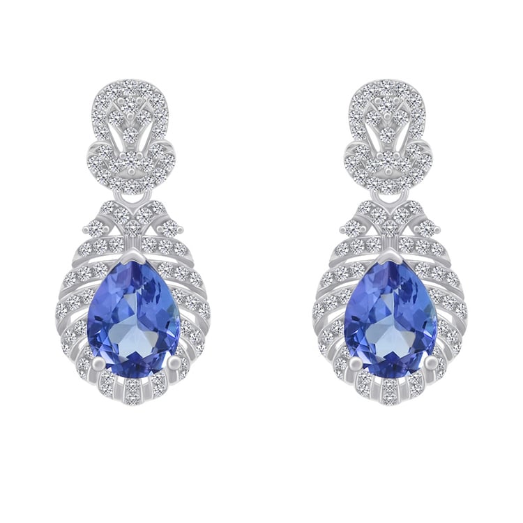 Goldene Ohrringe mit Tansaniten und Diamanten Fujita